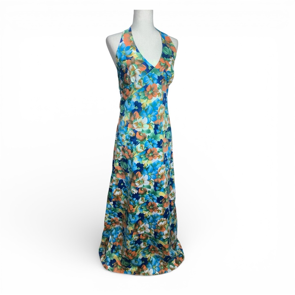 Handmade 70’s Tropical Floral Maxi Dress - Blue and Green